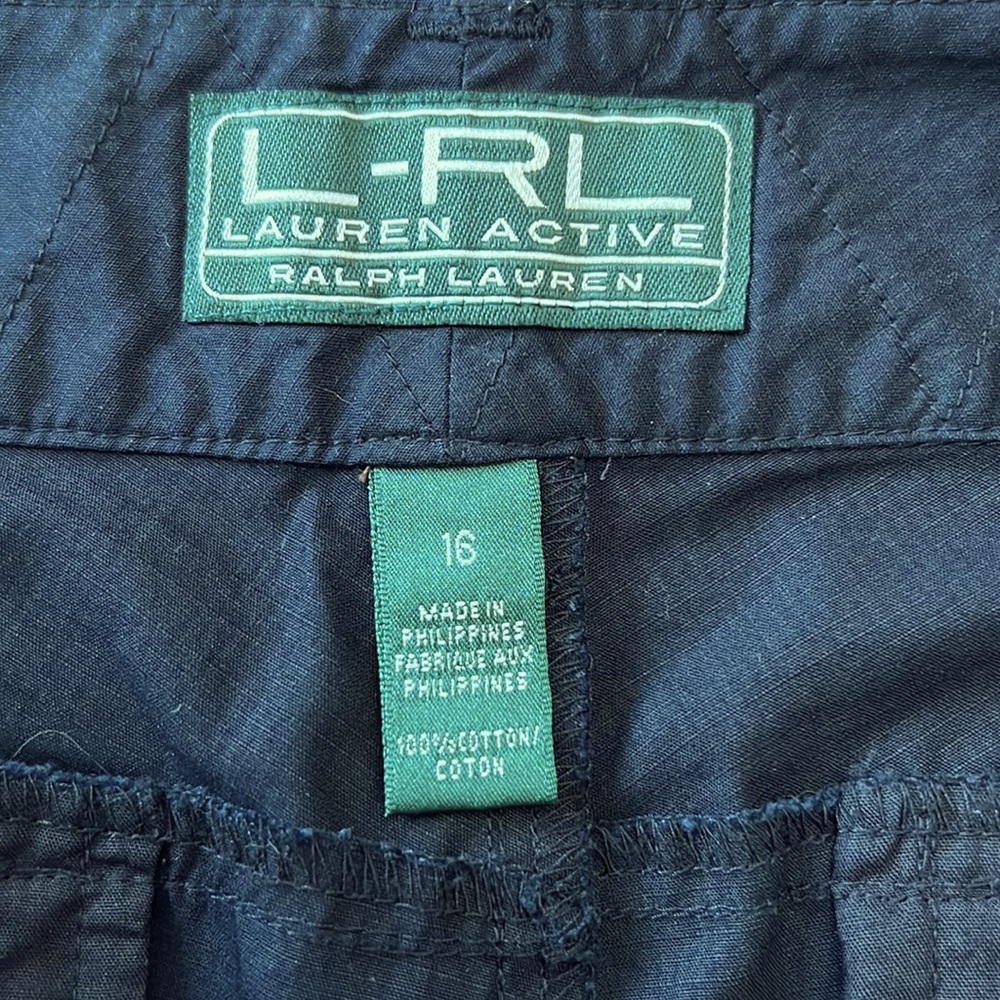 Ralph Lauren L-RL Active Black Cargo Cropped Cotton Pants Size 16 - Picture 4 of 10